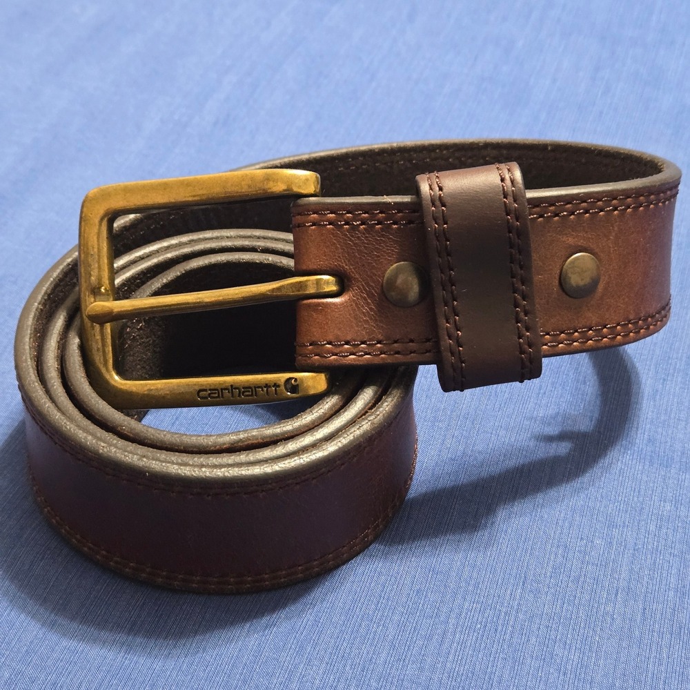 Carhartt Leather Belt Mens 34 Brown Excellent Triple Stitched Work A1045303201